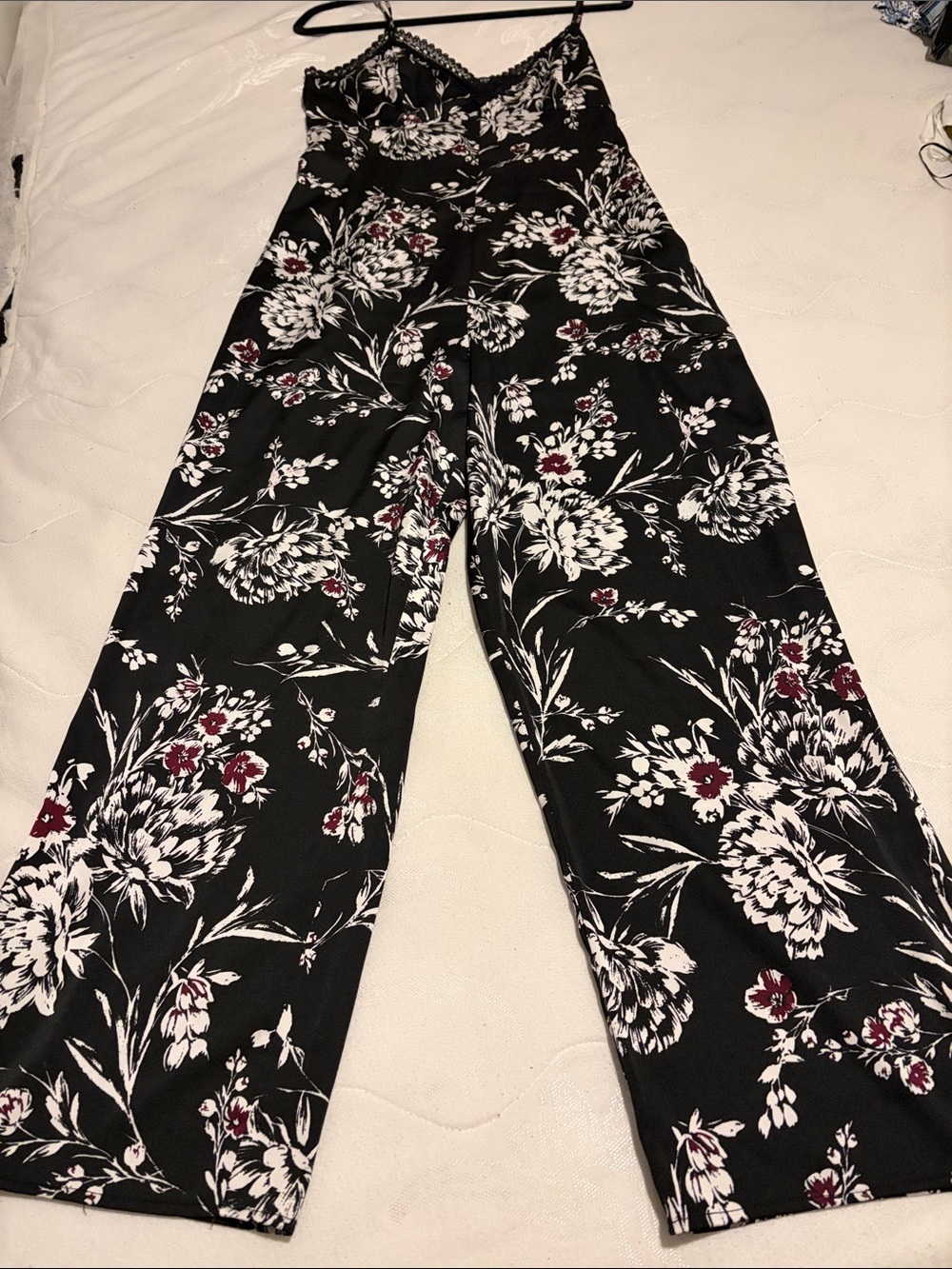 Guess Black Floral Slip Jumpsuit with Lace Trim